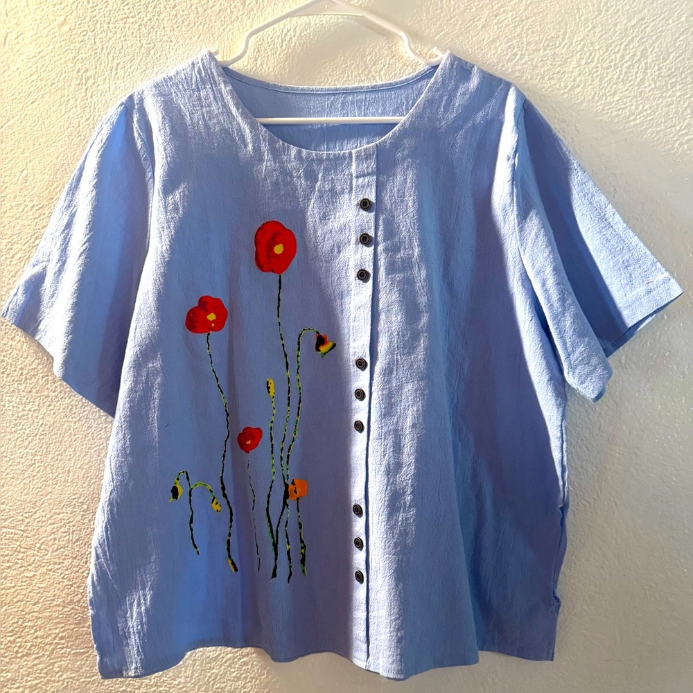 Floral Embroidered Blue Top